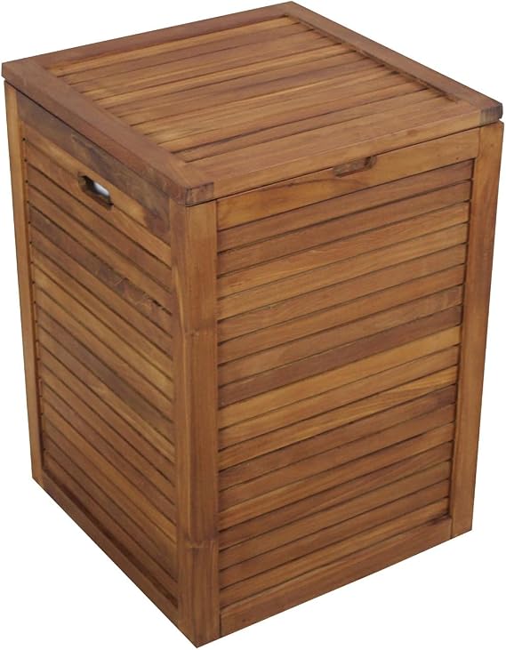 The Original Spa Large Size Teak Laundry or Storage Hamper | Durable, Water-Resistant Teak Construction, Indoor & Outdoor Use