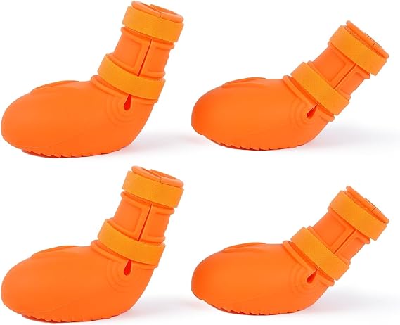 Waterproof Dog Boots, Orange, S | Rain Shoes for Small Medium Large Dogs, Non-Slip, Differentiated Front & Rear Design