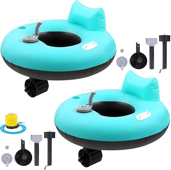 2 Sets Motorized Pool Float for Adults, Electric Inflatable Pool Lounger Float Driving Tube Floating with Pusher Handles Cup Holder for Summer Water Beach (Standard,Blue Black)