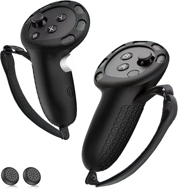 Controller Grips Cover for Meta Quest 3, Silicone Non-Slip Hand Grips Protector with Knuckle Straps Adjustable Soft Touch Handle Sleeve Joystick Cover for Oculus Quest 3 Accessories