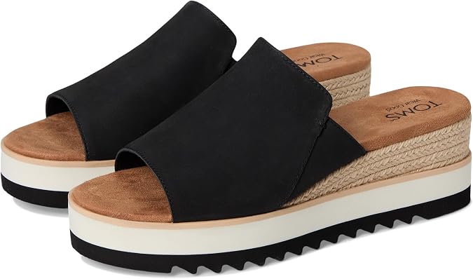 TOMS Women's Diana Mule Wedge Sandal, Black Leather, 8