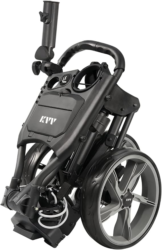 KVV 3 Wheel Foldable/Collapsible Golf Push Cart Ultra Lightweight Smallest Folding Size, New-Version Scorecard Holder Umbrella Holder Included