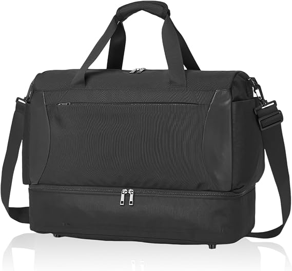 seyfocnia Gym Duffel Bag with Shoe Compartment, Lightweight Travel Bag for Men Women Carry On Overnight Bag Weekender Bag for Workout Sport-Black