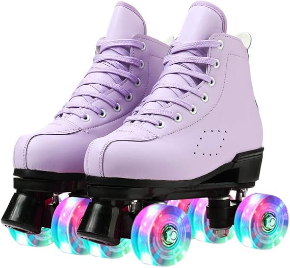 Women's Roller Skates Light Up Wheels, Adjustable Double Row Roller Skates Outdoor Shiny Derby Skates Illuminating for Teens and Youth