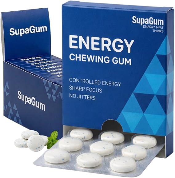 Caffeine Performance Energy Gum 54 Pieces | 80mg Natural Caffeine + L-Theanine for Crash-Free Energy & Focus | Vegan, Sugar-Free, Keto | Fast-Absorption Nootropic Gum