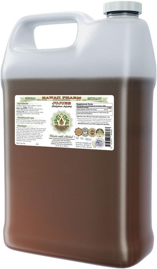 Hawaii Pharm Jujube Alcohol-Free Liquid Extract, Jujube (Ziziphus Jujuba) Dried Fruit Glycerite Natural Herbal Supplement 64 oz