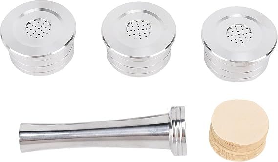 Reusable Coffee Capsule, Stainless Steel Coffee Capsule, Reusable Coffee Pod for Coffee Machine (with Paper Filters Brush Spoon Press Hammer)