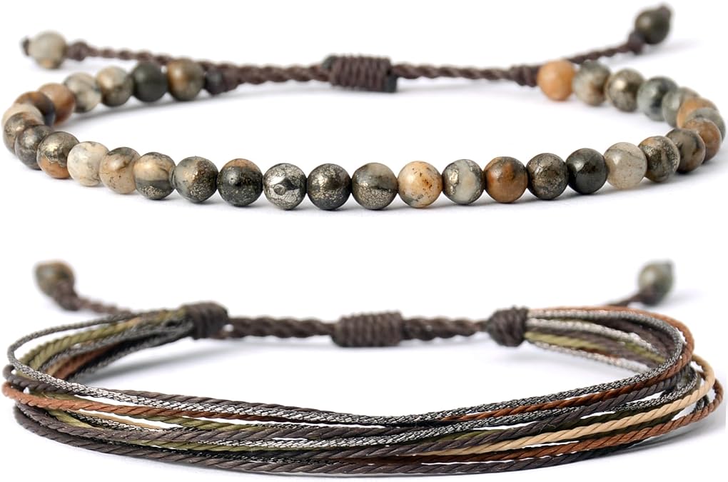Mezcla Vida Natural Stone Beaded Bracelets for Men Women Unisex Adjustable Waterproof Rope Bracelets Set Valentine's Day Birthday Gifts for Boyfriend Husband Him