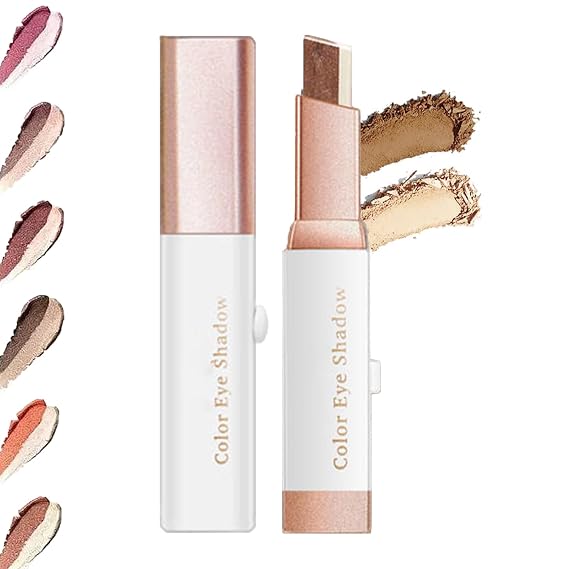 Jerbyroo Glitter Gradient Eyeshadow Stick, Retractable Dual-Tone Shimmer Eyeshadow Stick, Waterproof & Long-Lasting Eye Shadow Pencil for Effortless Glitter Makeup (02# Chestnut Brown)