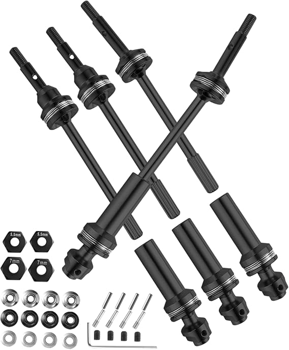 RC Driveshafts CVD Upgrades Part for 1/10 Slash VXL 4x4 4wd,Rustler VXL 4x4 4wd,Stampede VXL 4x4 4wd,Front Rear Steel #45 Drive Shaft Axles with Hex,4PCS,Black