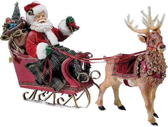 Kurt Adler Fabriche 10-Inch Santa in Sleigh with Deer Tablepiece