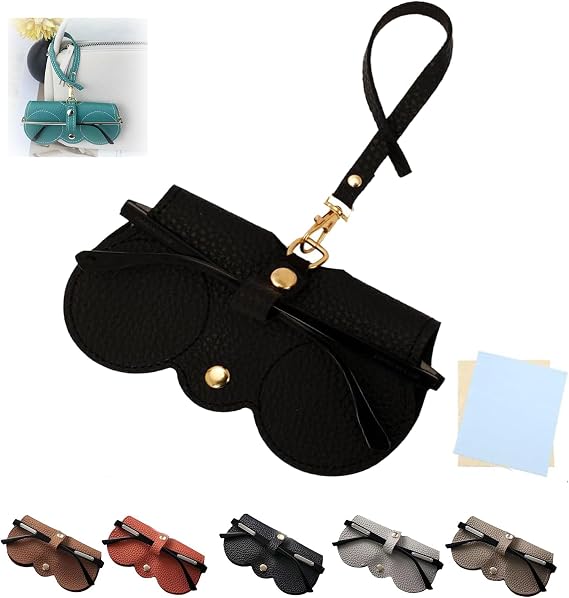 Soft Leather Sunglasses Bag, Portable Glasses Case for Women Men, Soft Felt Glasses Organizer Bag with Strap