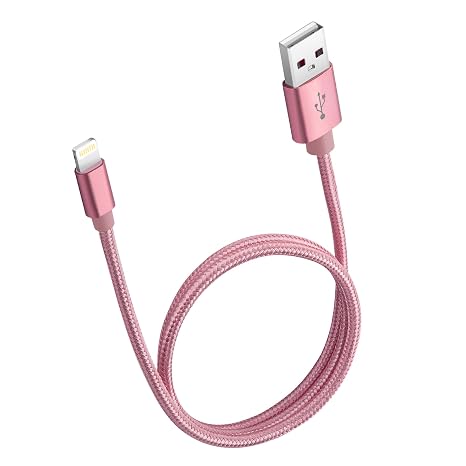 ROFAY 2ft iPhone Charger Cable [Mfi-Certified] Nylon Braided High Speed 2FT USB-A to Lightning Cable Compatible for iPhone 14 13 Pro Max/12/11 Pro/XS/XR/X/8/7/6/5/iPad (2ft, Rose Gold)