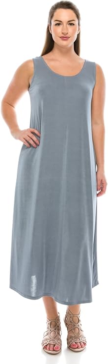 Jostar Women's Tank Long Dress Plus Size Sleeveless Scoop Neck Casual Swing Flowy Solid T Shirt One Piece