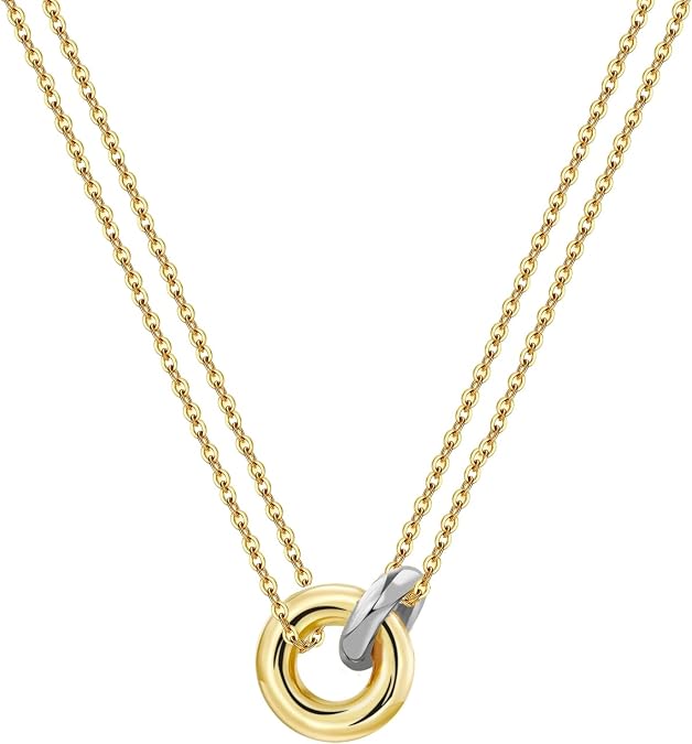 Gold Necklaces for Women Trendy, 14k Gold Plated Interlocking Circle Necklace, Dainty Chain Choker Necklace for Women