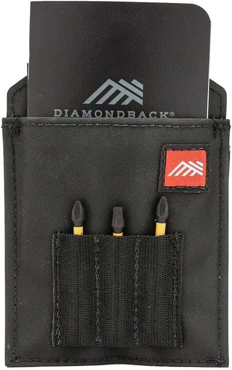 Diamondback Utility Pocket for Tool Belt & Vest | 3.5 in. opening for notepad, combo square or small tools - three variants: rare earth magnet, bit index, or marker slots