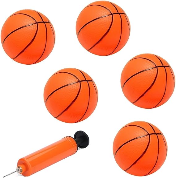 5Pcs Set Mini Basketball, Basketball, 4.7" Small Basketball Set with Included Pump and Needle Basketball for Indoor and Outdoor (The Color of The Pump Is Random)