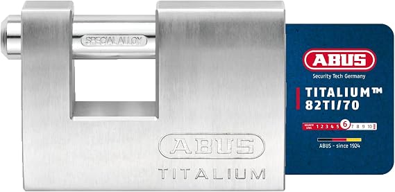 ABUS Padlock 82TI/70 TITALIUM - Hardened Steel Shackle, Security Level 6