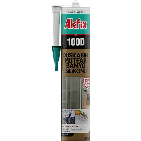 Akfix 100D Duşkabini, Mutfak ve Banyo Silikonu, Şeffaf,%100 Silikon, Hızlı Kuruyan, Küf Tutmaz, Su Geçirmez,Sararma Yapmaz