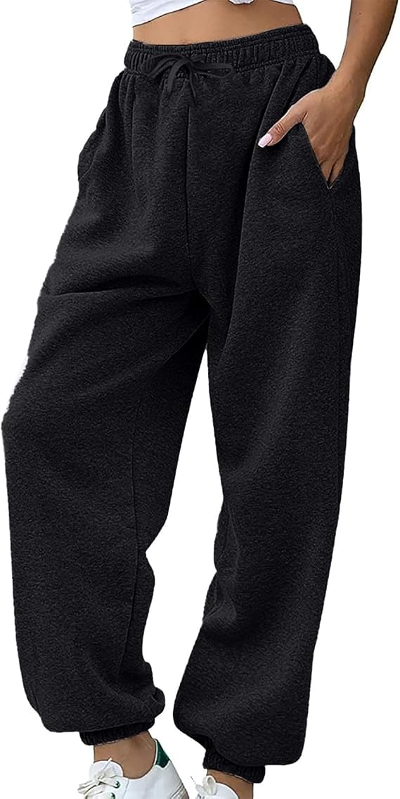 Nantdog Joggers for Women with Pockets Plus Size Lounge Drawstring Wide Leg Straight Sweatpants Cute High W