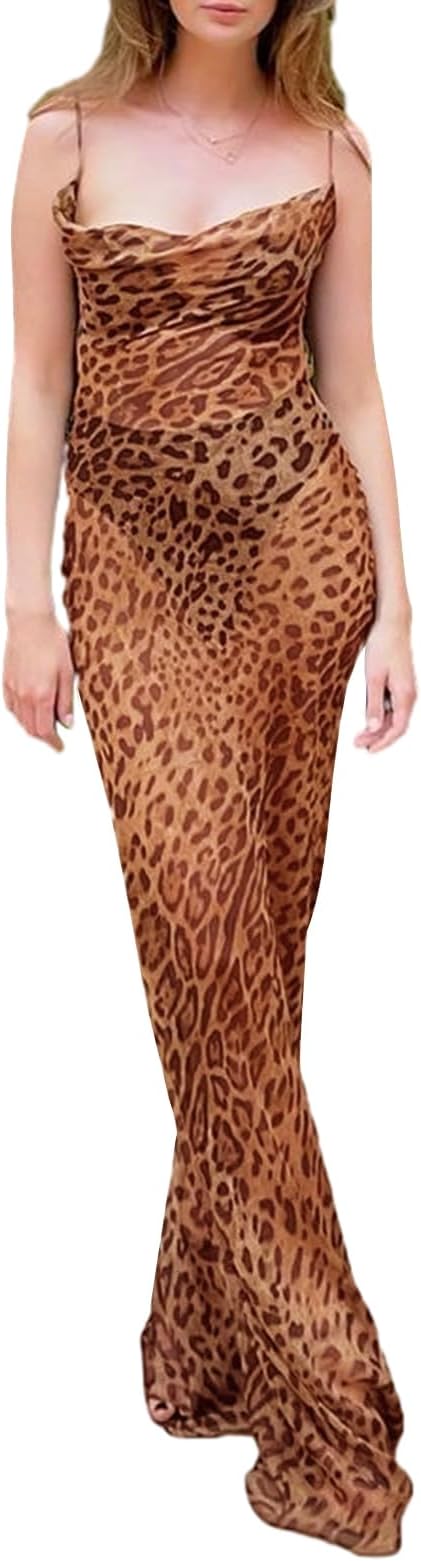 Sexy Sleeveless Low Cut Print Maxi Dress Boho Halter Neck Slim Fit Flowy Long Dress Backless Floral Summer Beach Wear