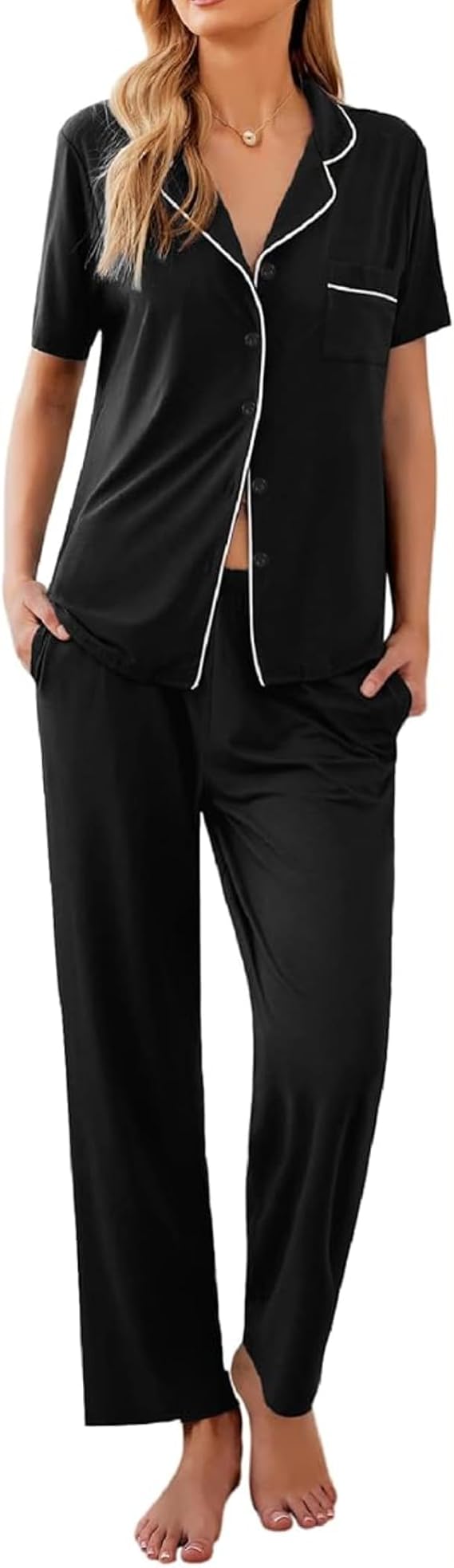 Ekouaer Womens Pajamas Set Short Sleeve Button Down Top & Pants Lounge Pjs | Soft Sleepwear with long pants, ideal for Home relaxation, Wedding, Party, Daily Wear & Breastfeeding