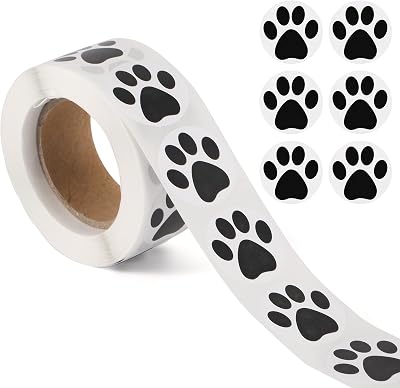500pcs Dog Paw Stickers Roll, 1 Inch Self-Adhesive Puppy Print Paw Decals Animal Cat Paw Stickers for Books Laptops Bottles Envelope DIY Crafts Supplies Black