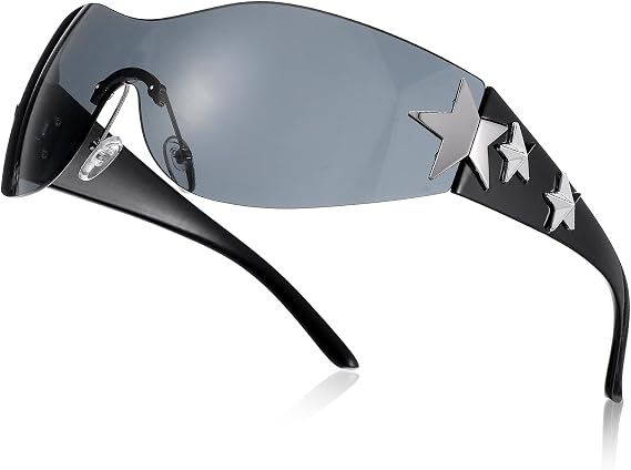 Sunglasses for Women Men Trendy Shield Wrap Around Sun Glasses Large Rimless Star Sunglasses
