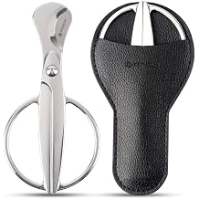KEENSUN Cigar Scissors Cutter, Stainless Steel Guillotine Double Blade Straight Cut Scissors (Silver) with Leather Case Cigar Accessories for Cigars(2.75" Handle Width)