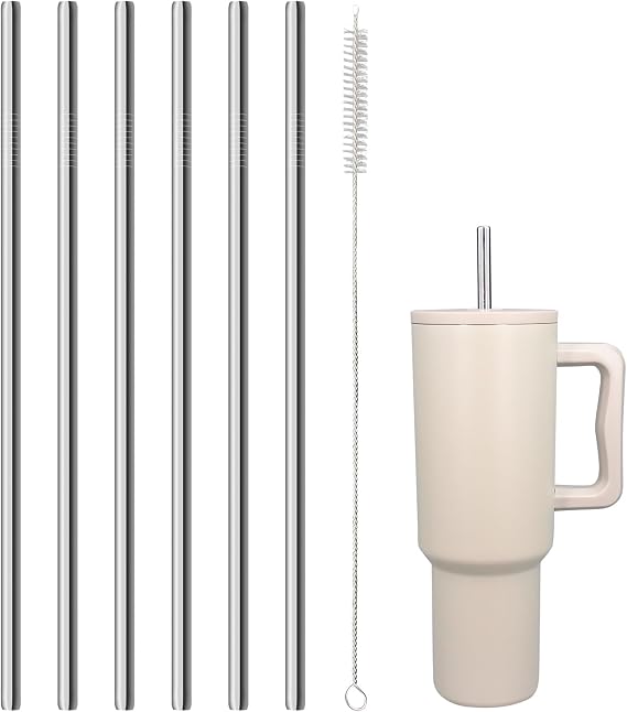 Generic XSGXS 6 Pack,Replacement Straw Compatible with Simple Modern 40 oz Cup Tumbler,BPA-Free,Stainless Steel Straw and Food Grade,Reusable Straws With Cleaning Brush, 12.4In, White