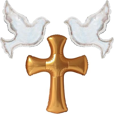 Jumbo 44 Red Gold Cross Balloons Laser Shiny Dove Foil Balloons for Christmas First Communion Baptism Party Christening Confirmation Party Mi Bautizo Decorations Christmas Party Decor