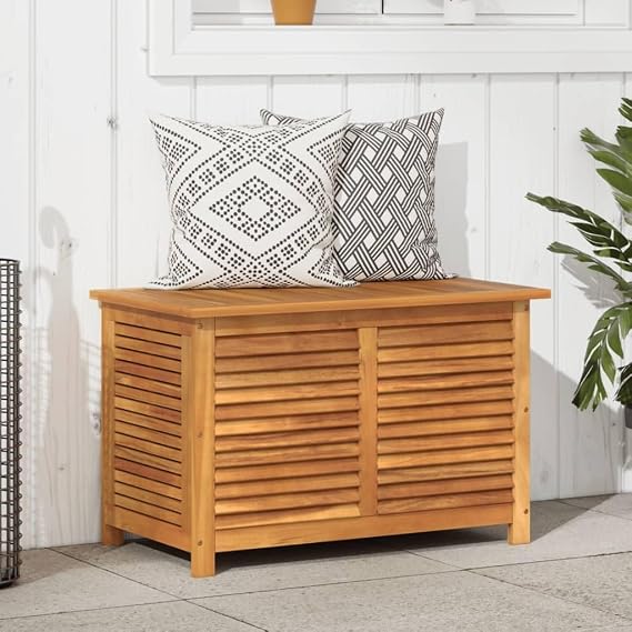 Wooden Garden Storage Box with Louver, Outdoor Cabinet Patio Storage Container for Furniture Tools, 35.4"x19.7"x22" Solid Wood Acacia,-129