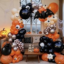 139Pcs Halloween Balloon Garland Arch Kit - Black Orange Balloons Mylar Spider Bat Balloons with 3D Bat Sticker Decoration for Kids Halloween Party Decorations Indoor Outdoor Supplies (Black Orange)