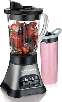 Hamilton Beach Blender with 40 oz Jar & 20 oz Single Serve Travel Jar, For Shakes & Smoothies, Bullet Blender, Gray 58161