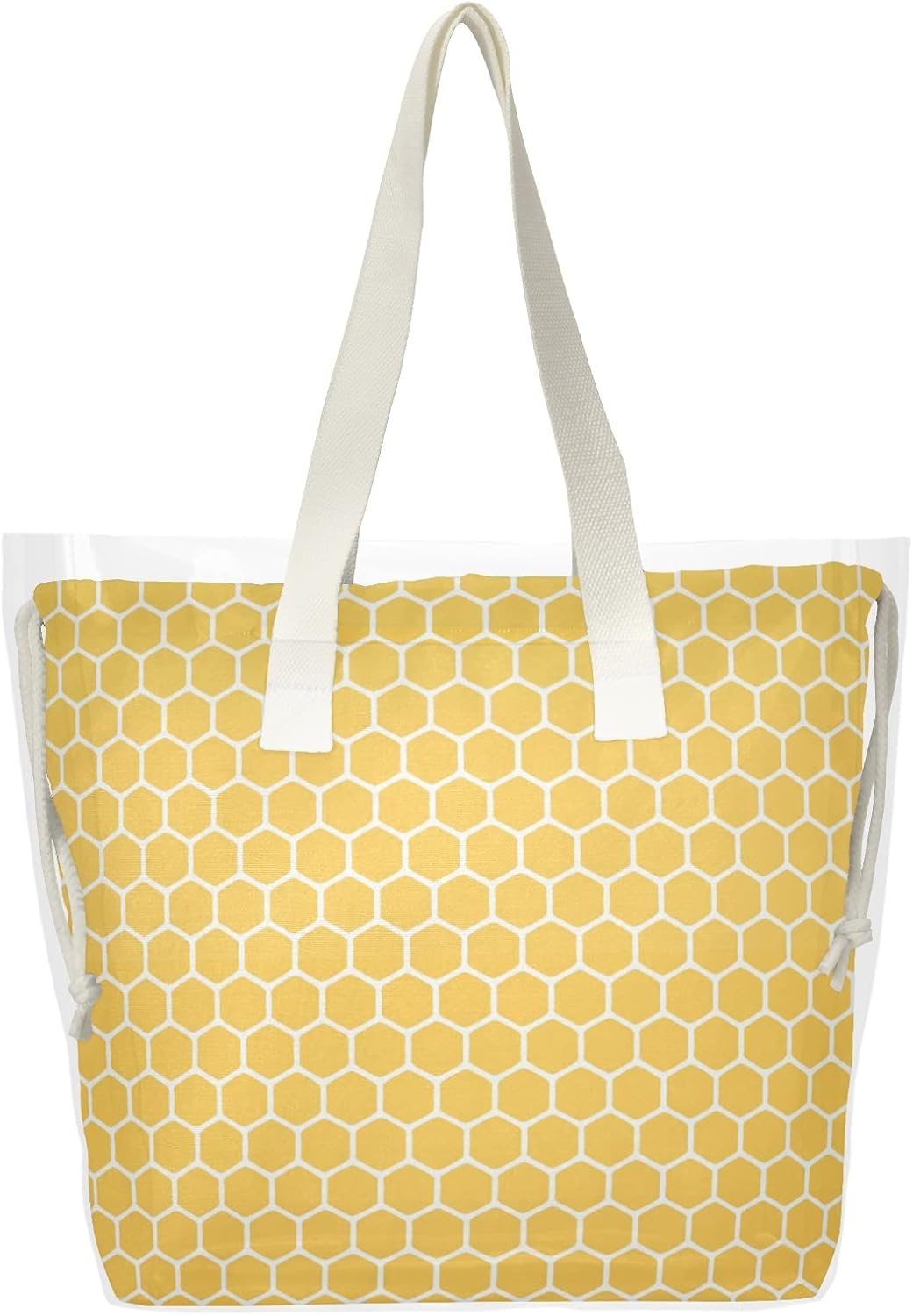 OTVEE Bee Abstract Yellow Honeycombs Beach Tote Bag, 2 in 1 Clear Shoulder Bag Handbag for Women