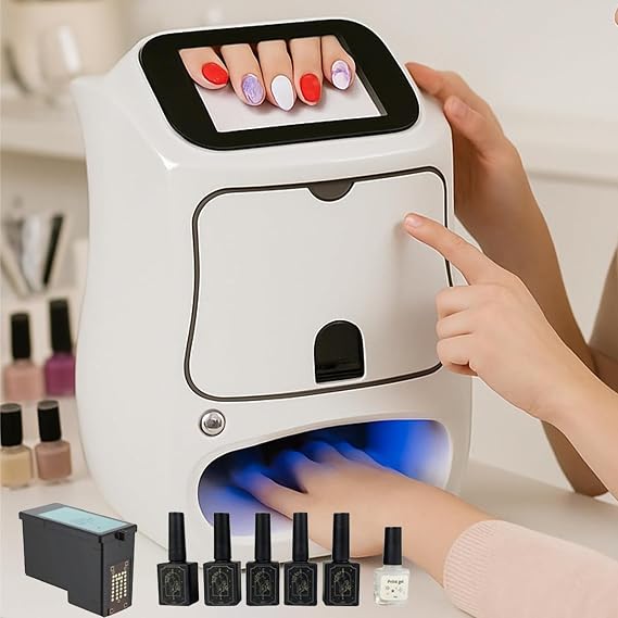 Nail Art Printer Machine with 5in Touch Screen Display,3D Digital Mobile Nail Printer Manicure,Custom Art for Home & Salon & Personal NailArtMachine+inkcartridge