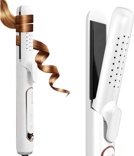 OBEST 360 Airflow Styler,Hair Straighteners Curler 2 in 1, Ceramic Hair Straightener with Cooling Air Vents,Lock in Style, Quick Heating,5 Temps &Dual Voltage, Travel&Gift (White)