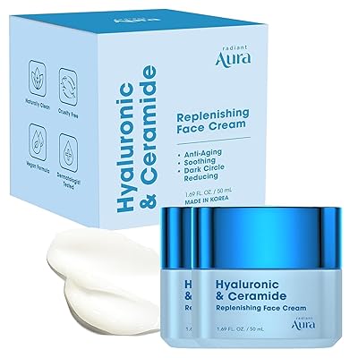 Hyaluronic Acid & Ceramide Face Moisturizer Dermatologist Tested, Anti Aging, Korean Skin Care Hydrating Face Cream, Softens Wrinkles, Non Greasy Feel Vegan, Clean 1.69 Fl. Oz