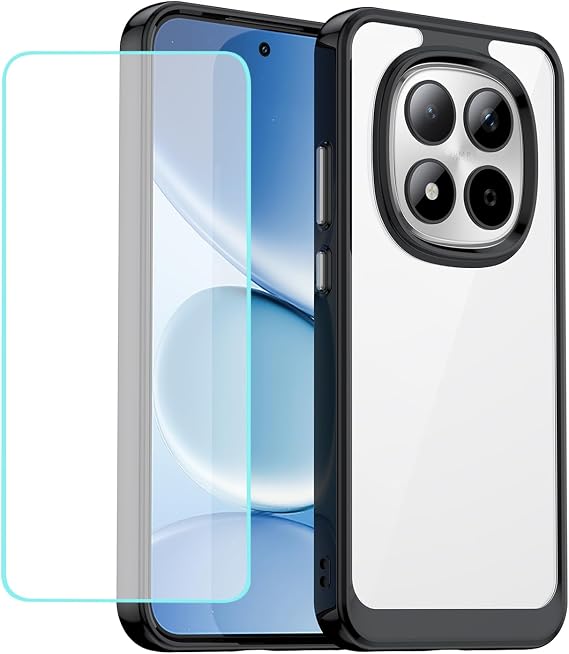 Case for Xiaomi Redmi Note 15 Pro 5G Cases with Tempered Glass Screen Protector, Clear Hard PC Back & Soft TPU Bumper Protective Phone Cover for Xiaomi Redmi Note 15 Pro 5G Crystal Black
