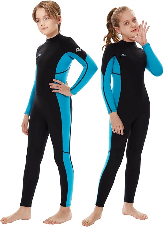 Hevto Kids Wetsuit 3/2mm Neoprene Back Zip for Boys Girls | Kids Swimming Wet Suit Full Body Thermal Keep Warm in Cold Water for Snorkeling Surfing Kayaking and SUP