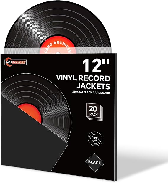 20PCS Black 12-Inch LP Vinyl Record Jackets, 350gsm Cardboard Sleeves with No Center Hole, Blank Album Covers for 33 RPM Storage & Protection, Thick LP Jackets for Record Storage