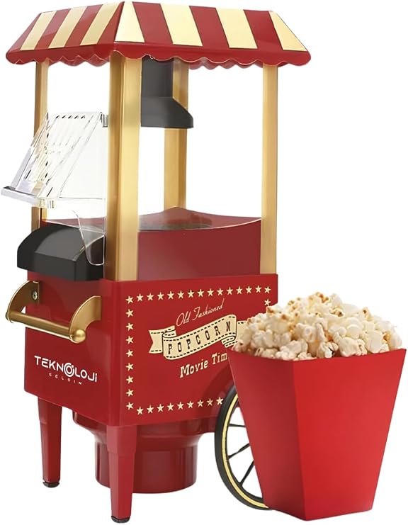 Mısır Patlatma Makinesi, Yağsız ve Sağlıklı, Retro Tasarım, Ev ve Ofis Kullanımı için, 40 cm, Şık Görünüm