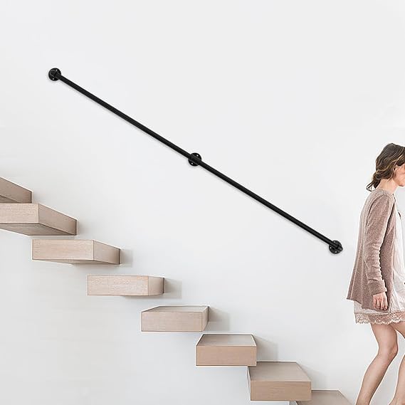 Stair Handrail, 7FT Metal Staircase Handrail, Industrial Hand Rail | Stair Railing, Stair Pipe Handrail, Non-Slip Stair Handrail for Indoor and Outdoor Use