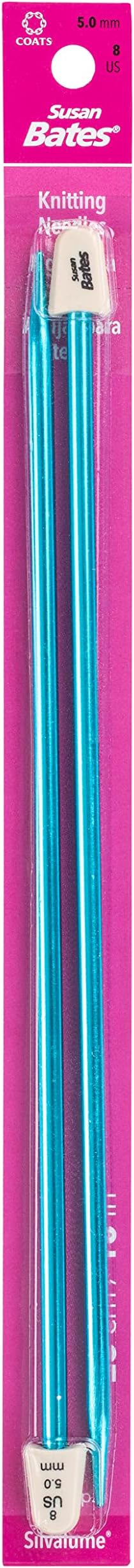 Susan Bates 10-Inch Silvalume Single Point Knitting Needle, 5mm, Turquoise
