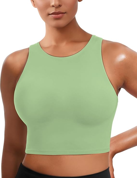 Sports Bras for Women, Supportive Longline High Neck Sports Bra Push Up Workout Built in Bra Crop Tank Tops