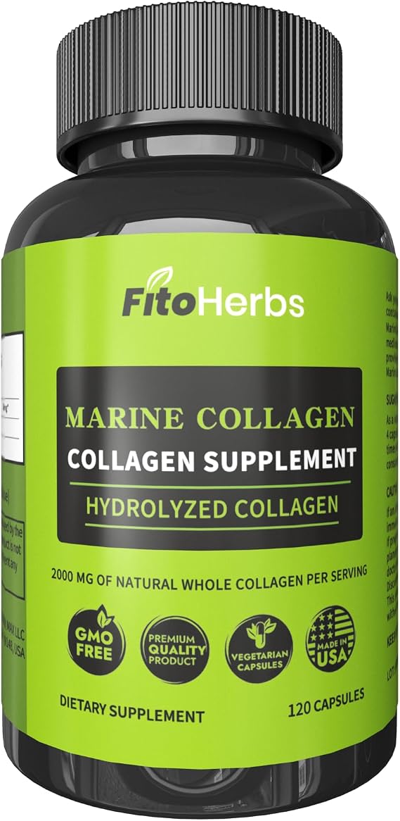Hydrolyzed Collagen Capsules - Supplement for Hair, Skin & Nails, Joint & Bone Support - High Potency, Non-GMO - Premium Daily Health Formula - 2000mg Marine Collagen - 120 Capsules