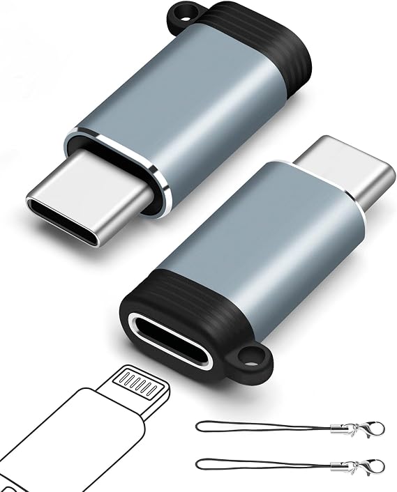 Lightning Female to USB-C Male Adapter (2-Pack), USB C Lightning Adapter, Data Transfer for iPhone 16/15 Series, MacBook Pro/Air, iPad, Not for Audio/OTG - Gray