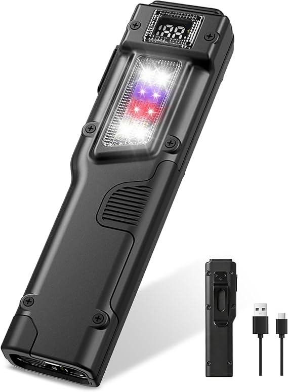 EDC Tactical Flashlight with Pocket Clip, Flat and Small | USB-C Rechargeable Pocket Light, 8 Modes, Aluminum Body, Waterproof, Flat Flashlight for Inspection, Working, Everyday Carry