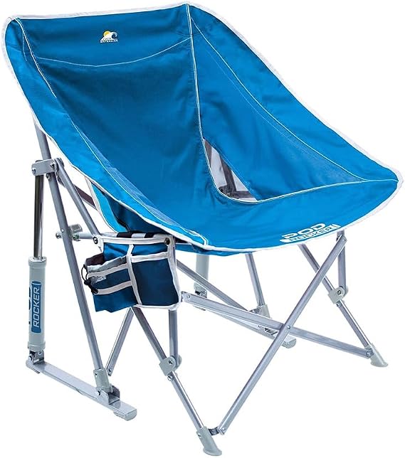 GCI Outdoor Pod Rocker Beach Chair | Collapsible Folding Rocking Chair with Drink Holder & Portable Carry Bag Saybrook Blue