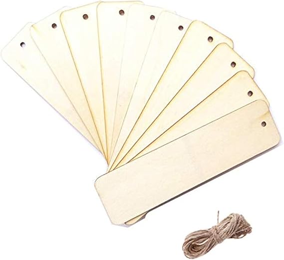 20 Pcs Wooden Tags with Holes,Rectangle Shape Wood Crafts DIY,Blank Hanging Gift Come with 11.48 FT Ropes,Wedding Birthday Xmas Party Decoration Making Ornaments
